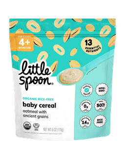 A bag of Little Spoon Organic Oatmeal Baby Cereal.